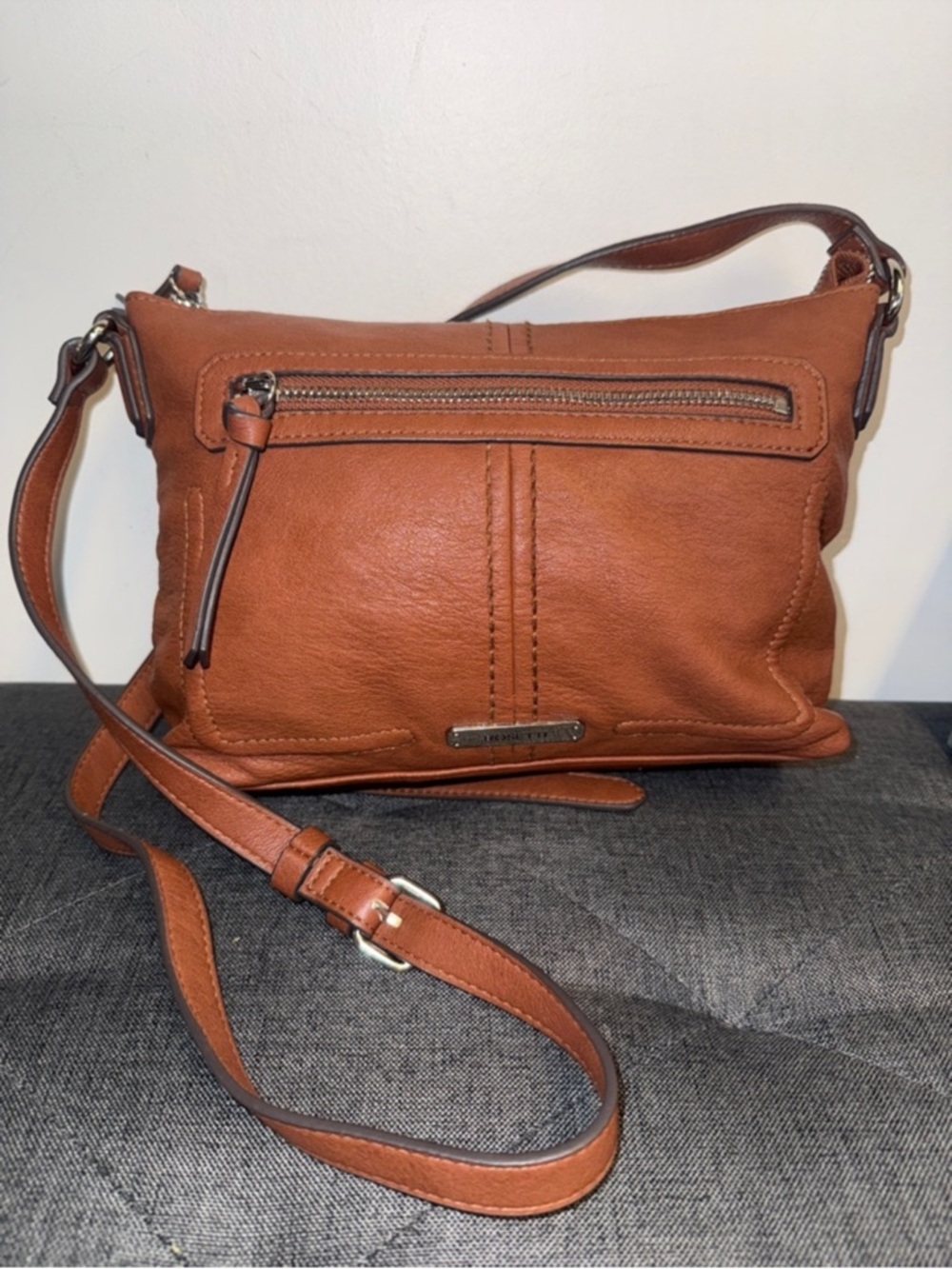 Rossetti Brown Leather Crossbody Bag with Front Zip Pocket
